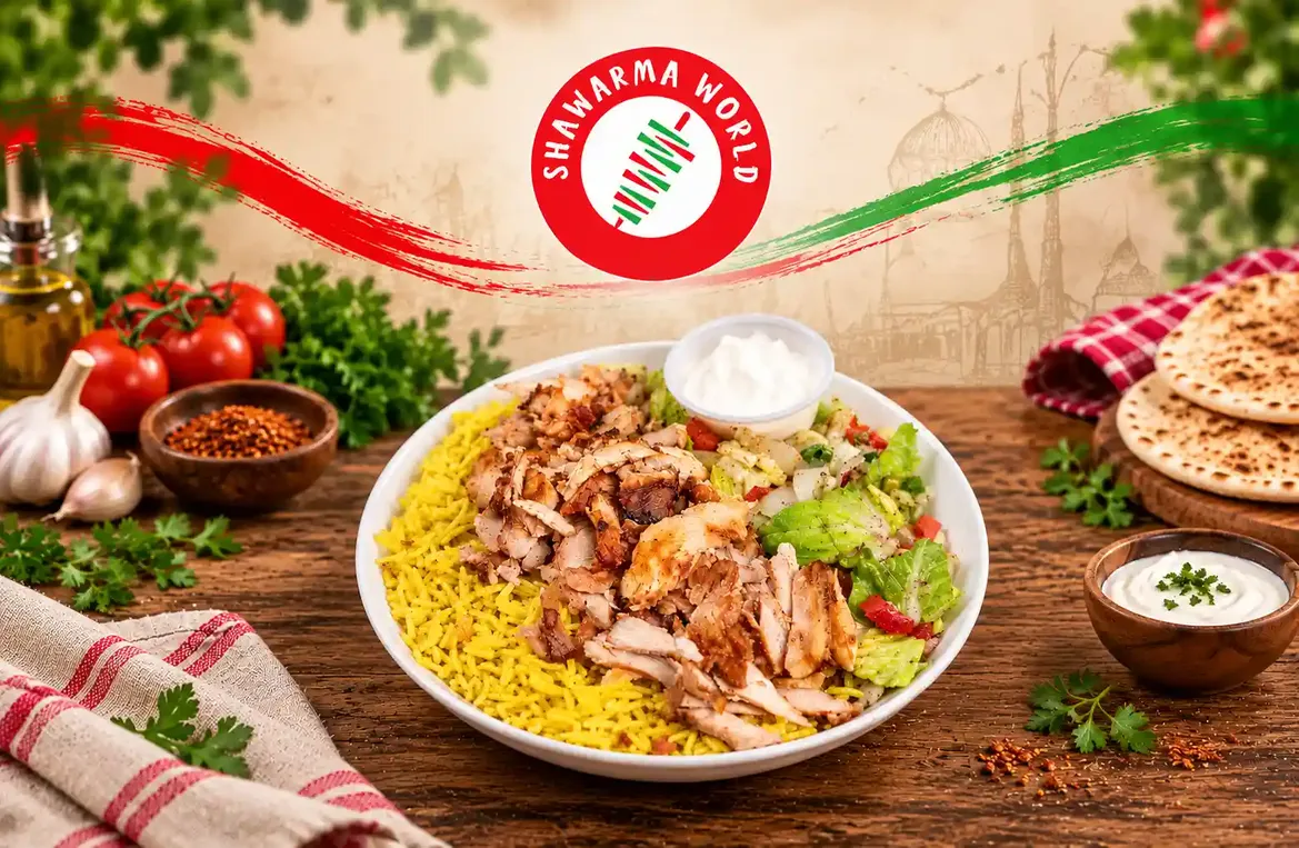 Beautifully plated dish at Shawarma World