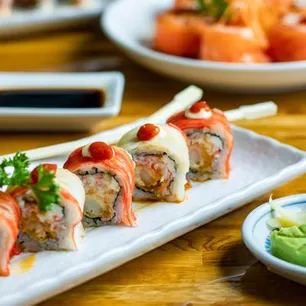 Close-up of popular Japanese,Korean,Sushi favorites for Frisco takeaway and online orders.