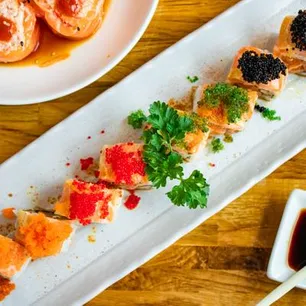 Close-up of popular Japanese,Korean,Sushi favorites for Frisco takeaway and online orders.