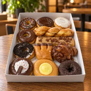 Close-up of popular Donut,Drinks favorites for Commerce Drive North takeaway and online orders.
