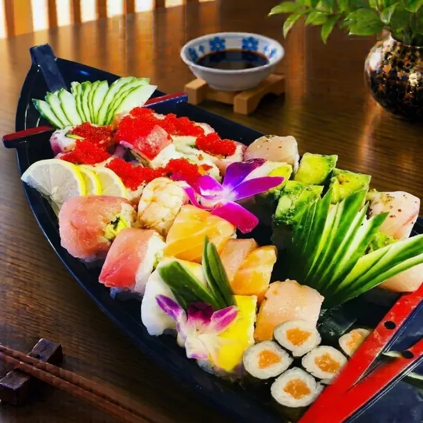 Signature Japanese,Sushi delicacies handcrafted by Kazoku Japanese Restaurant expert chefs.