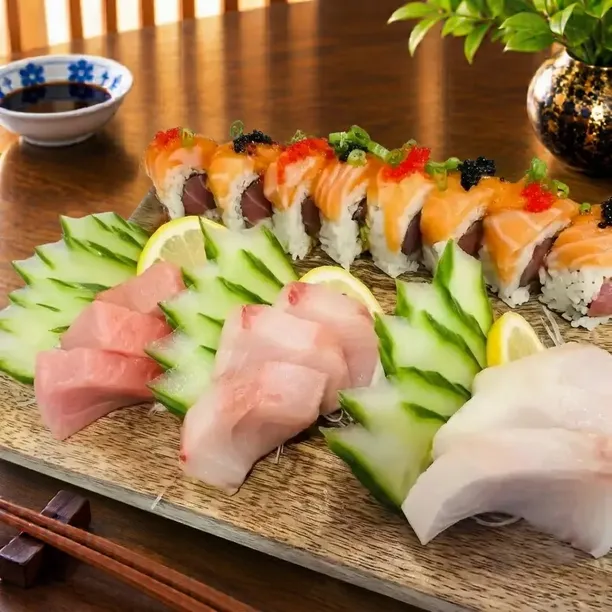 Signature Japanese,Sushi delicacies handcrafted by Kazoku Japanese Restaurant expert chefs.