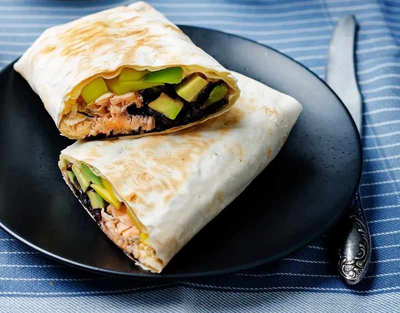 Salmon, Avocado & Scallions Burrito
