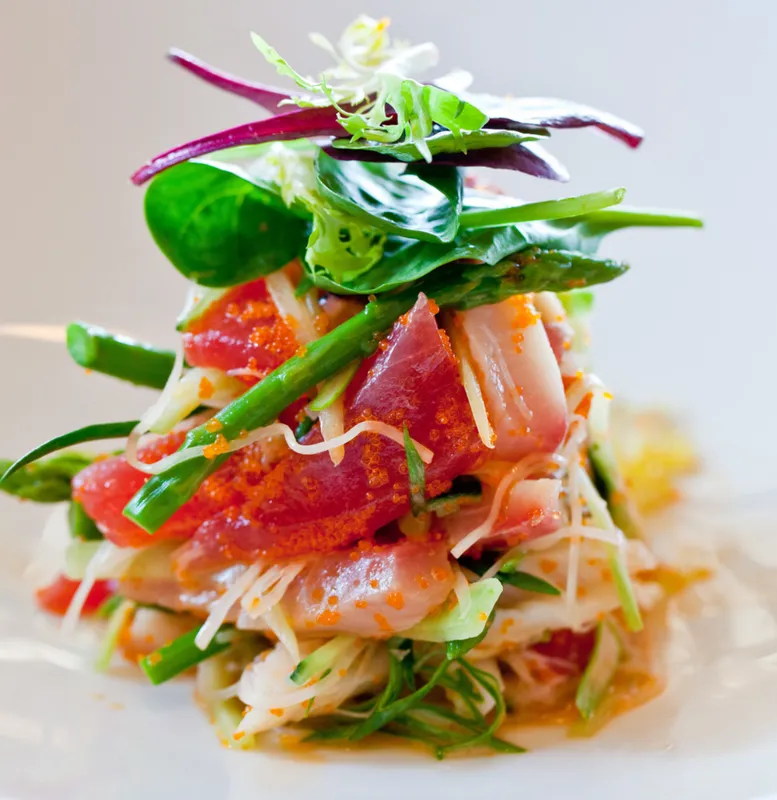 Sashimi Salad with Tuna Conch Escolar Julienne Vegetables