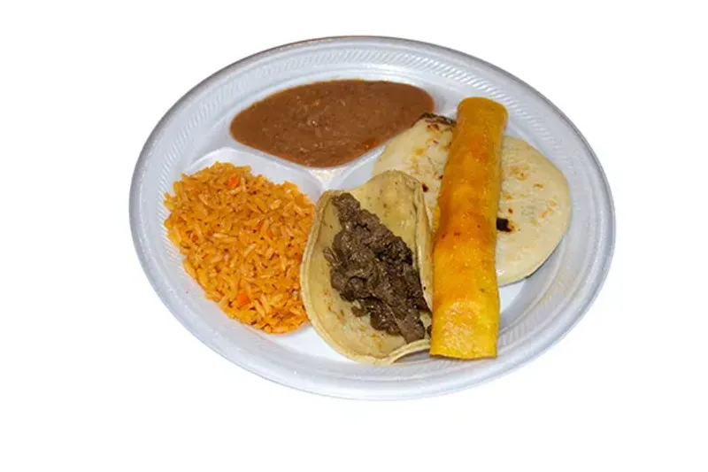5. 1 Pupusa, 1 Flauta and 1 Street Taco Plate