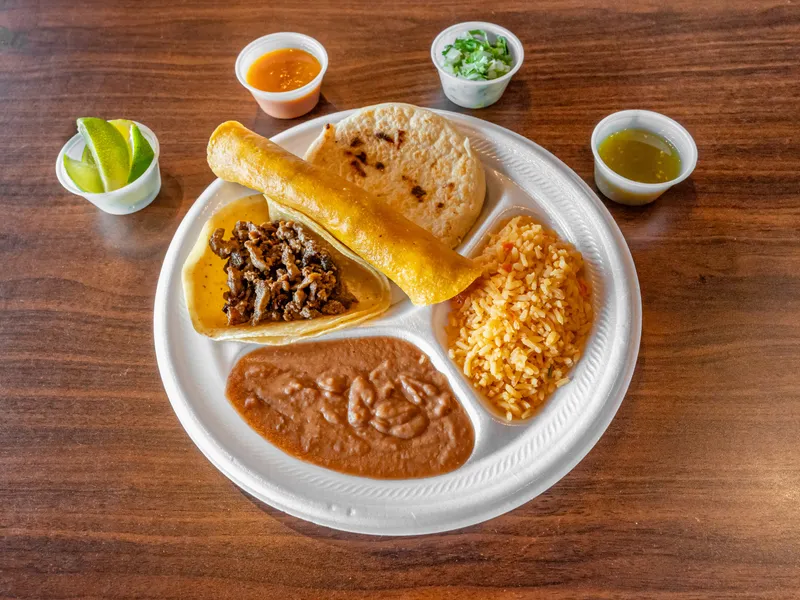 5. 1 Pupusa, 1 Flauta and 1 Street Taco Plate