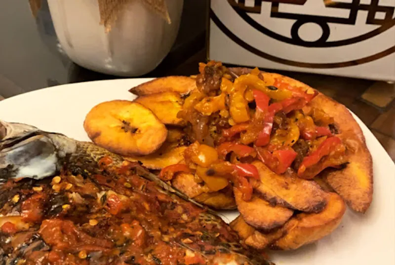 Whole Baked Tilapia fish/ Plantains