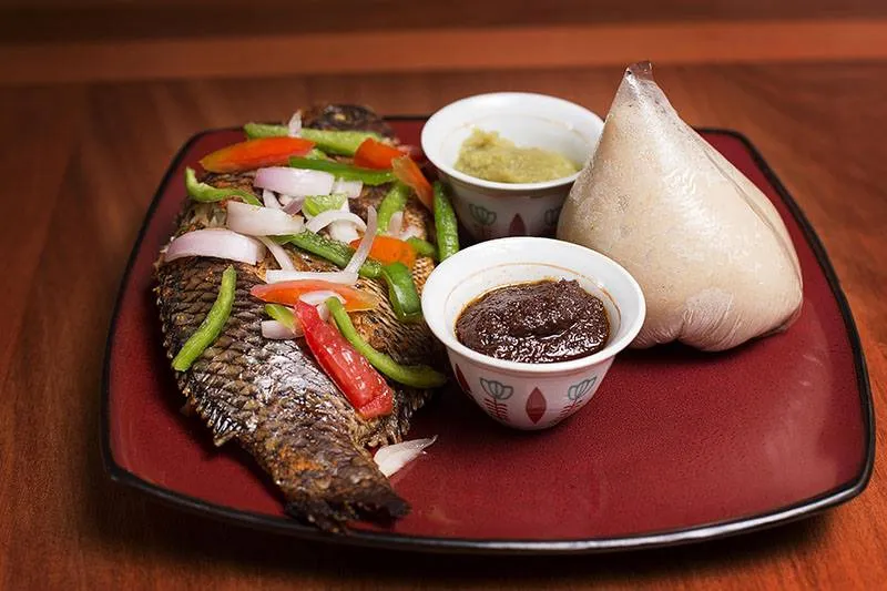 Banku and Tilapia with Hot Sauce