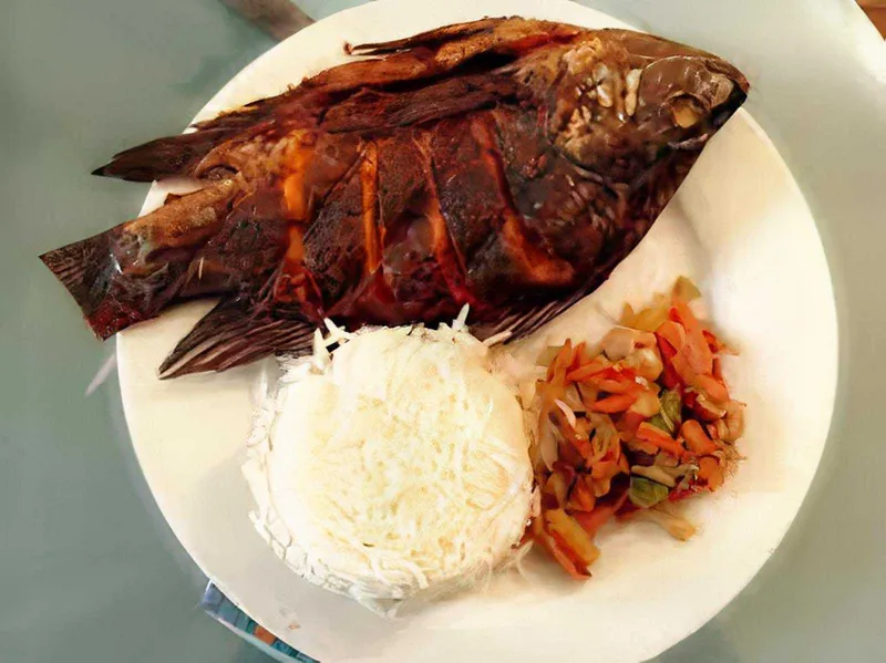 Fry Tilapia Fish With Rice