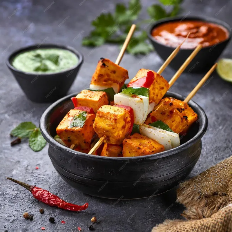 Chunks of soft paneer cooked in a creamy tomato and cashew gravy blended with aromatic