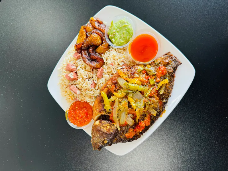 Dry Rice and Fried tilapia Fish