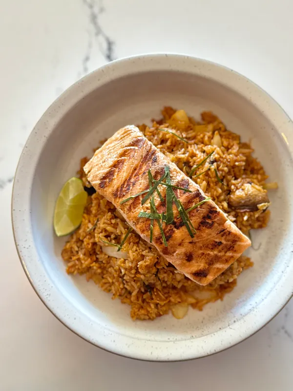 Grilled Salmon Tom Yum Fried Rice