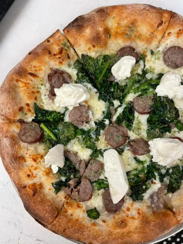 Burrata Sausage Broccoli Rob Pizza