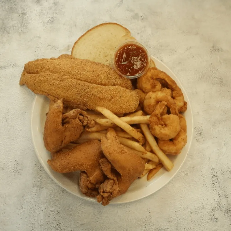 5. 1 Pc Fish, 3 Fried Chicken Wings & 10 Shrimp