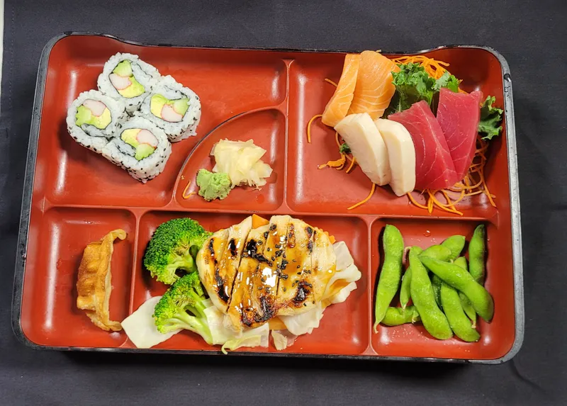 J-4 Chicken Teriyaki, Sashimi (6), California Roll (4)