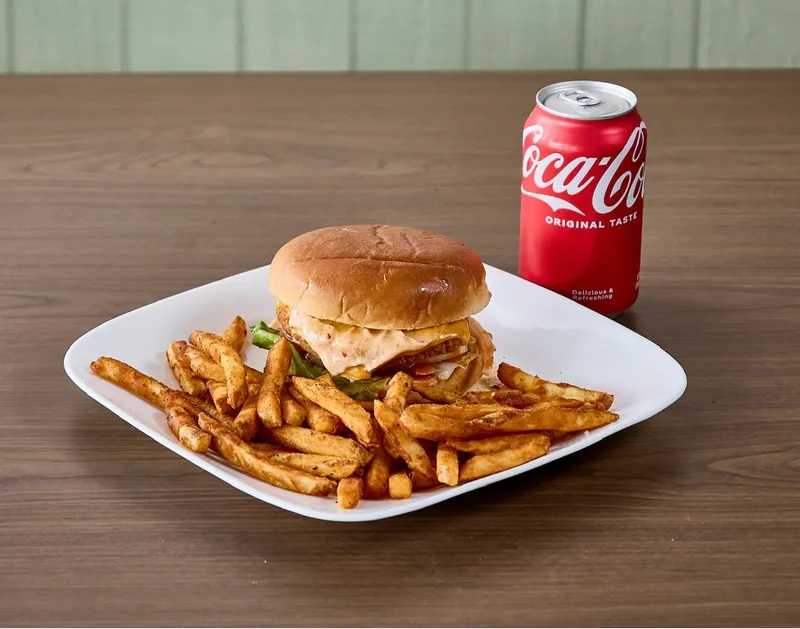 Chicken Burger Combo Fries & Soft Drinks