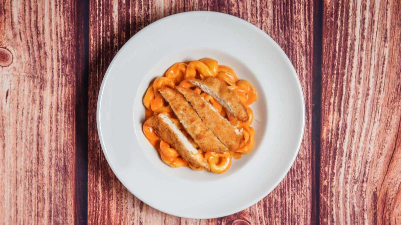 Tortellini Alla Panna With Breaded Chicken