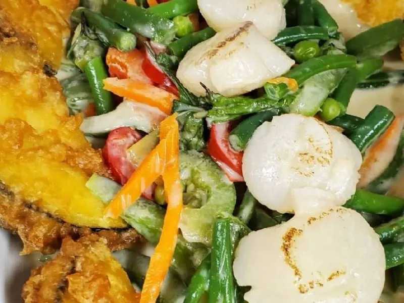 Fried Eggplant & Sea Scallops