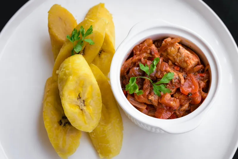 Boiled Plantain / Palava Sauce (Agushi)