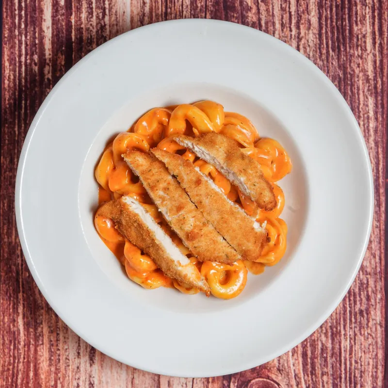 Tortellini Alla Panna with Breaded Chicken