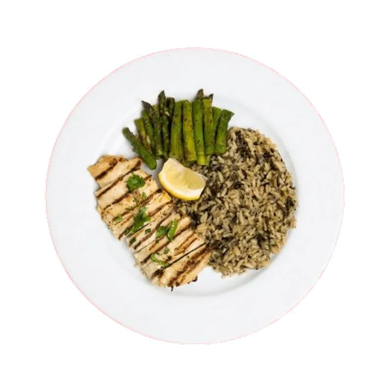 Lemon Pepper Chicken With Wild Rice And Asparagus Bites