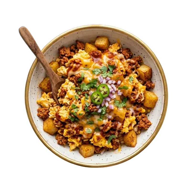 3. Chorizo, Potato, Egg, Chili, Cheese