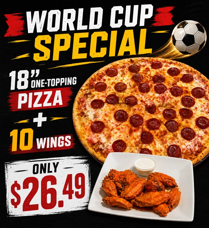 18" one topping Pizza+ 10 wings