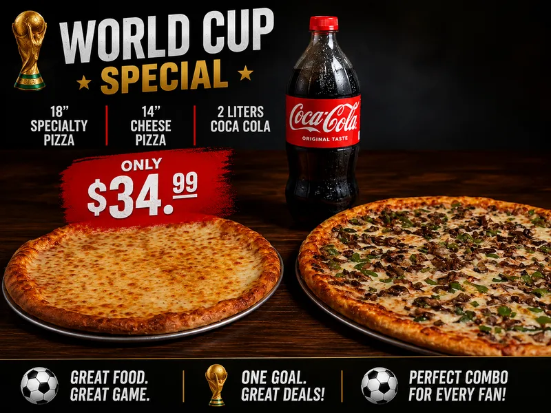 18'' Specialty Pizza + 14'' cheese + 2 liters coca cola