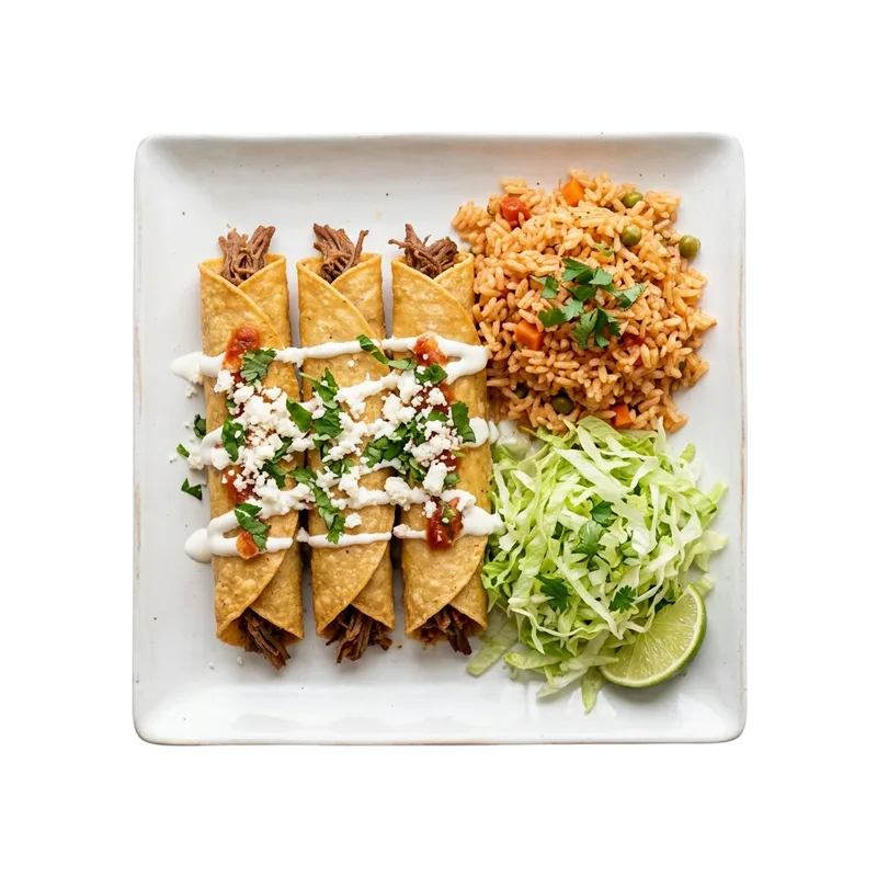 3 Rolled Tacos Combinations Rice And Lettuce Special