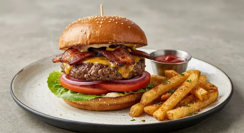 Bacon Cheese Burger With Fries