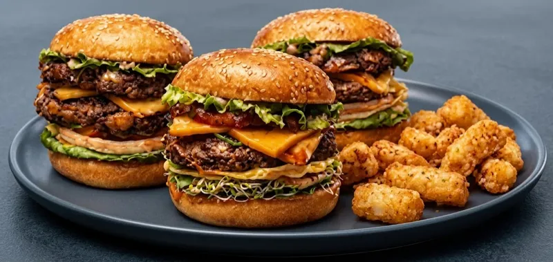 Double Bacon Cheese Burger With Fries