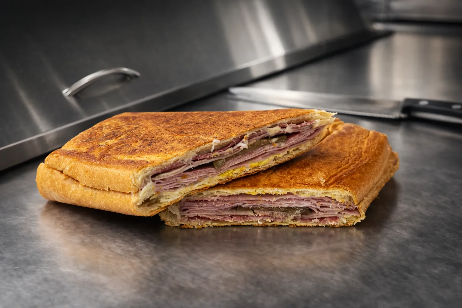 Interior or signature dish of Eneida’s Cuban Sandwich Shop