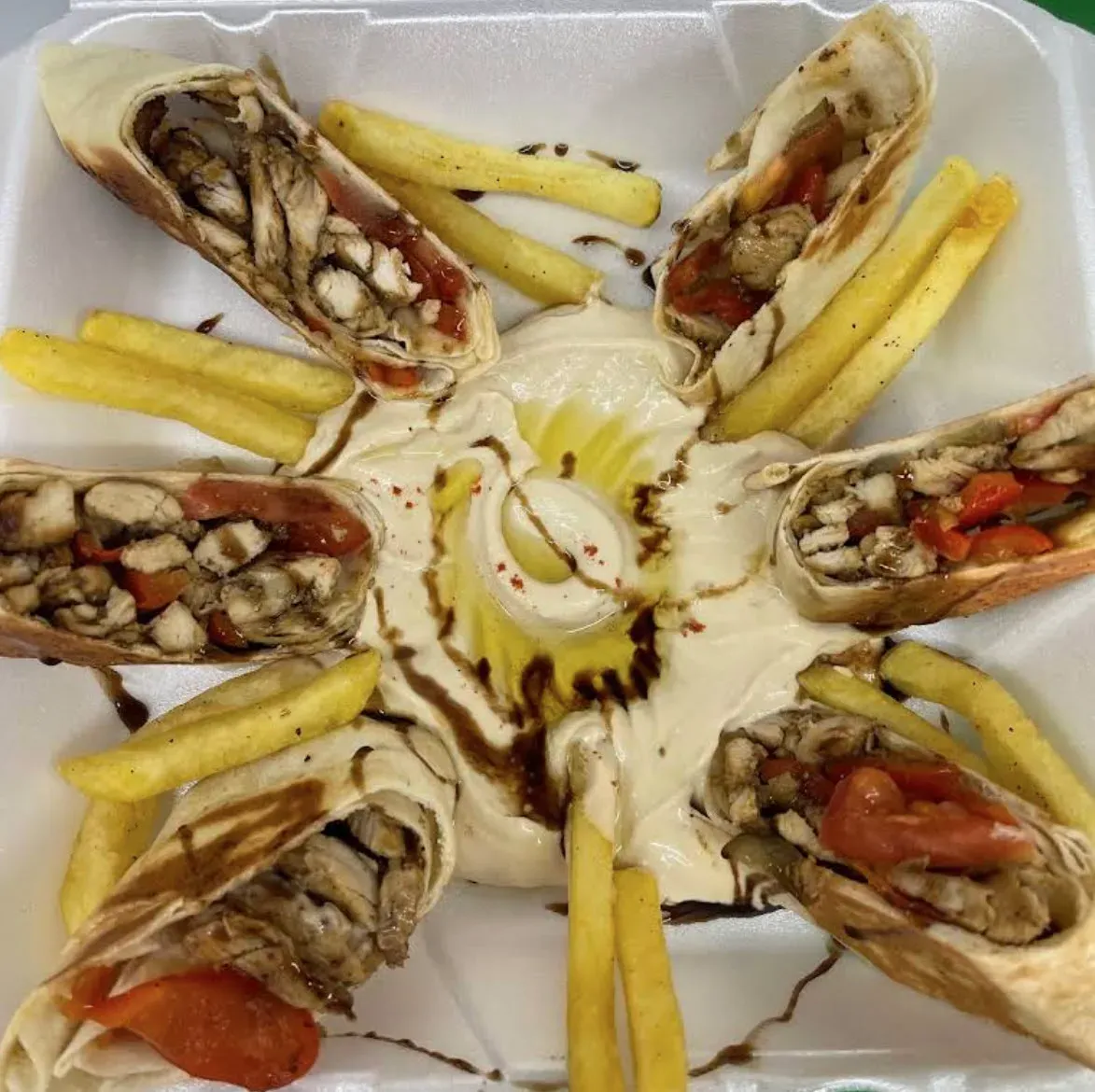 Close-up of popular Greek,Mediterranean,Middle Eastern,Tacos favorites for Fort Worth takeaway and online orders.