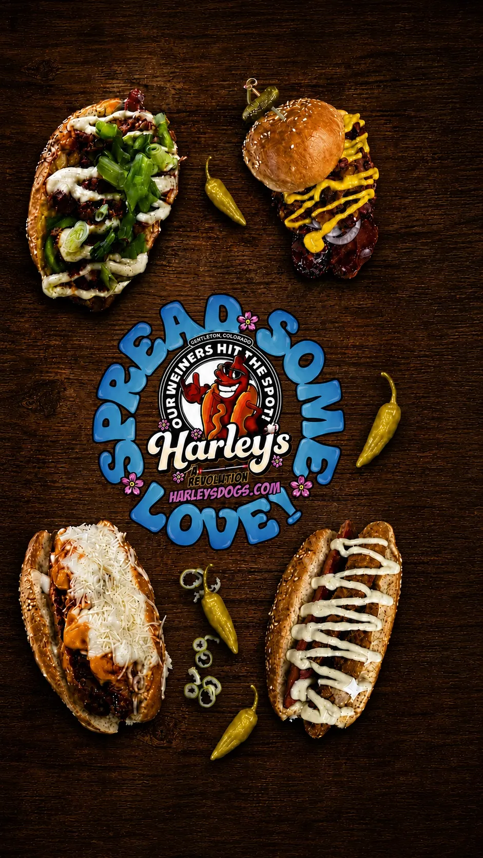 Gourmet American,Hot Dog menu highlights from the top-rated Harley's A Hot Dog Revolution.