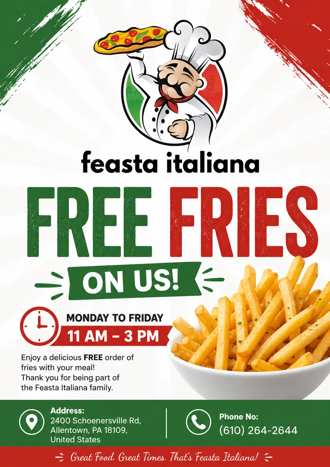 Special promotion for authentic Dessert,Italian,Pizza,Sandwiches from Feasta Italiana.