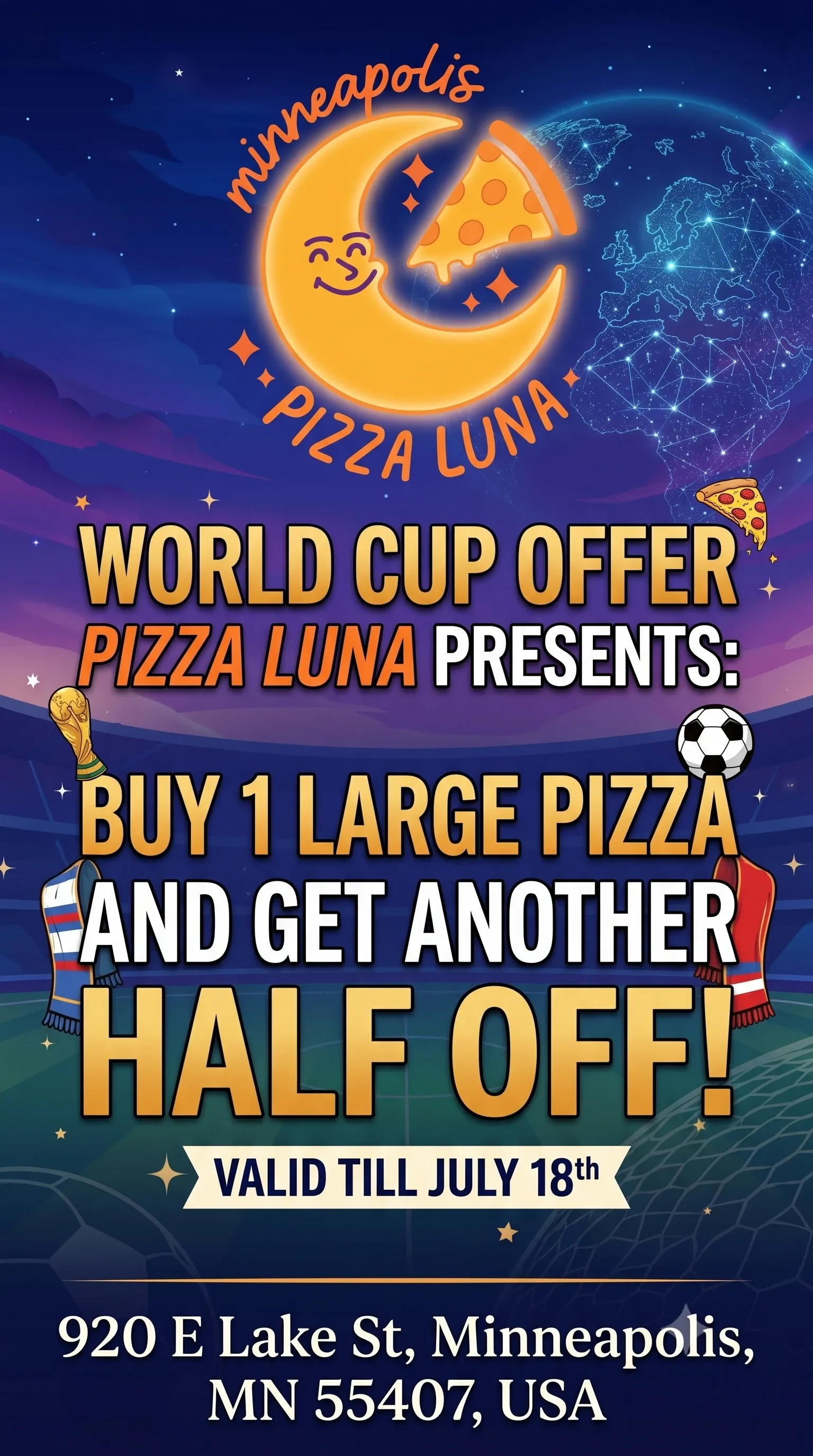 Special promotion for authentic Italian,Pizza from Pizza Luna.