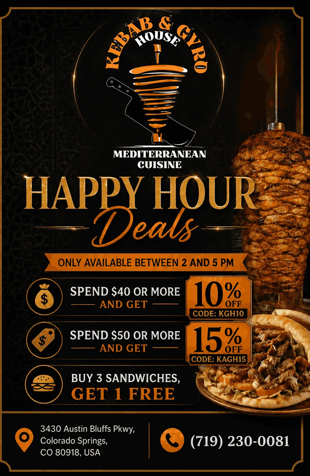 Special promotion for authentic Greek,Mediterranean from Kebab and Gyro House.