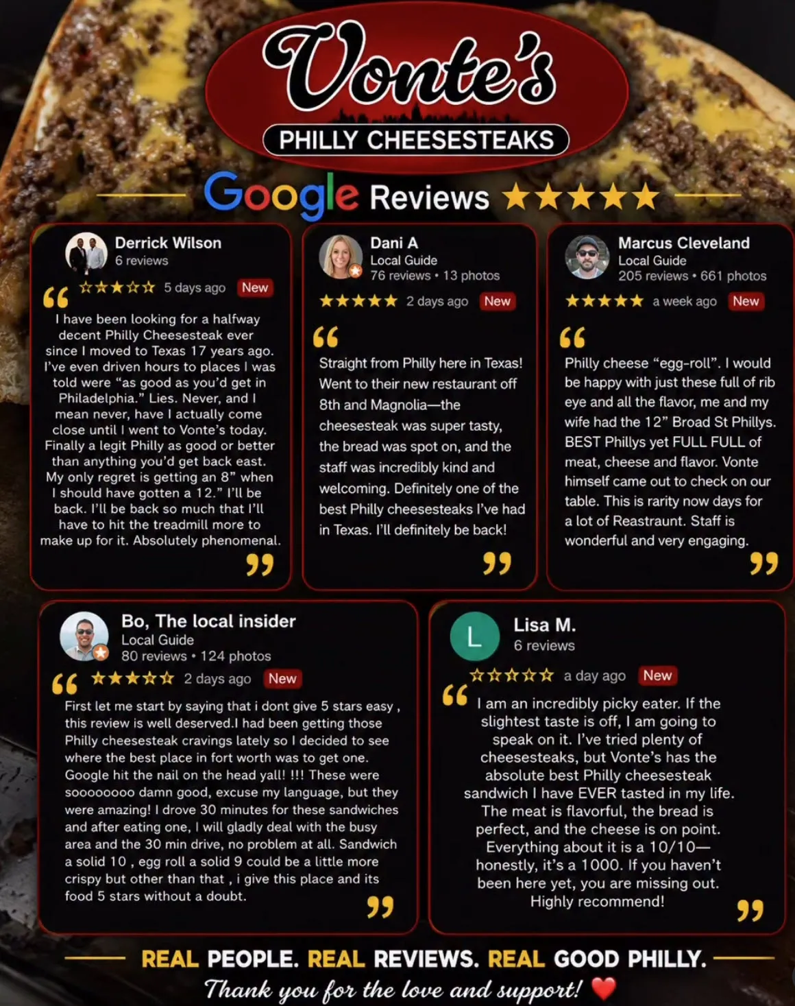 Special promotion for authentic American from Vonte’s Philly Cheesesteaks.