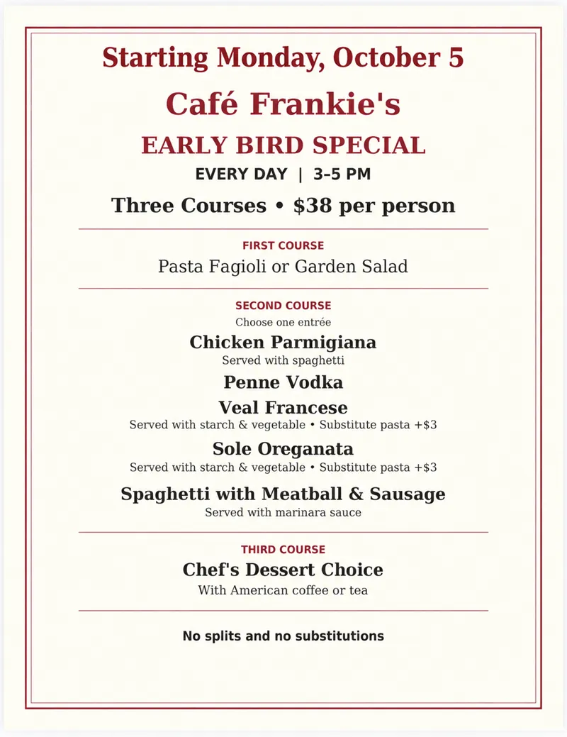 Special promotion for authentic Italian,Pizza from Cafe Frankie's.