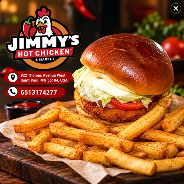 Special promotion for authentic American from Jimmy's Hot Chicken & Market.